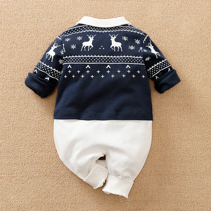 Newborn Gentleman Style Clothes Spring And Autumn Long Sleeved Pure Cotton Jumpsuit British Handsome Baby Boy Wedding Costume