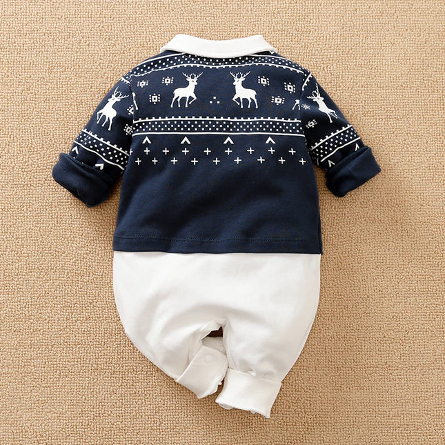Newborn Gentleman Style Clothes Spring And Autumn Long-Sleeved Pure Cotton Jumpsuit British Handsome Baby Boy Wedding Costume