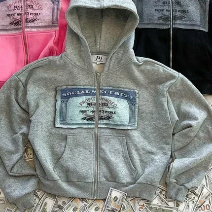 Y2K retro autumn hoodies for men and women printed personalized patterns street style street hooded cardigan long sleeves