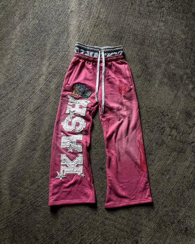 High Street Trendy Pants High Street Ins Trendy Brand Men's and Women's Loose Straight Tube Embroidered Printed Casual Pants