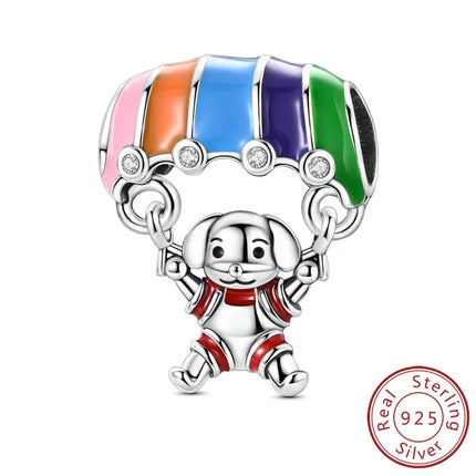 Original 925 Sterling Silver Charm Bead Balloon Poodle Cute Puppy Heart Charm Fit Bracelet Bangle Pendant Women DIY Jewelry Gift