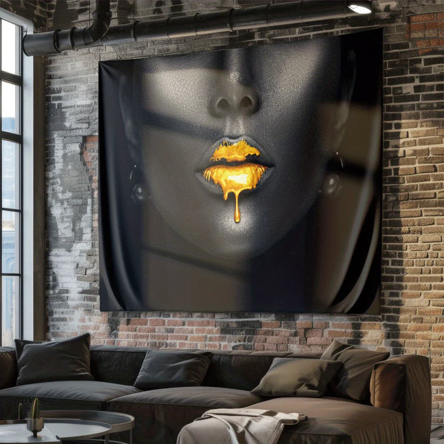 A lady wearing yellow lipstick Digital printing polyester wall tapestry suitable for use in living rooms bedrooms bars and party