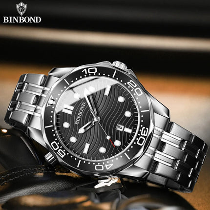 BINBOND Top Brand Casual Fashion Ultra-thin Seahorse Series Quartz Men's Watches 30M Waterproof Luminous Sports Men's Watches