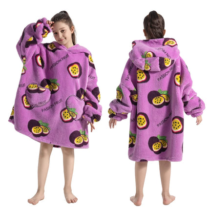 100-160CM Flannel Oversized Hoodie Teenager Girls Boys Pullovers Winter Sweatshirts for Kid Children's Clothing Wearable Blanket