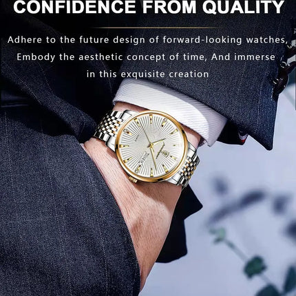 POEDAGAR Fashion Business Men's Watches Waterproof Luminous Date&Week Stainless Steel Men Watch Quartz Exquisite Male Wristwatch