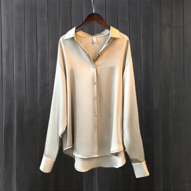 Satin shirt women's spring and summer sun protection shirt casual loose and versatile drape long-sleeved shirt thin smooth top