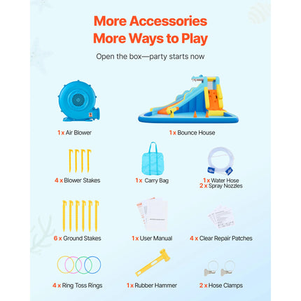 SucceBuy Inflatable Bounce House 11.6x13.1x7.7 ft with Bounces Zone Climbing Wall Pool Water Ring for 3 to 4 Kids Ages 3 to 8