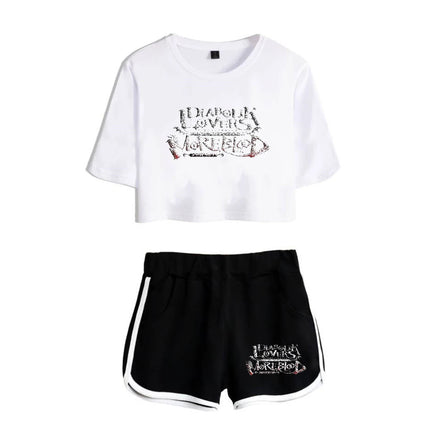 Fashion Youthful Print Diabolik Lovers Short Sleeve Sexy Shorts+lovely T-shirts Dew navel Pretty Girl suits Two Piece Set