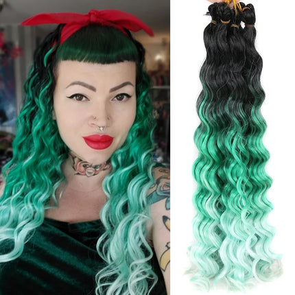 20“Deep Curly Synthetic Hair Deep Wave Bulk Crochet Braid Black Ombre Blue Brown Gray Green Purple Color Twist Braiding Hair