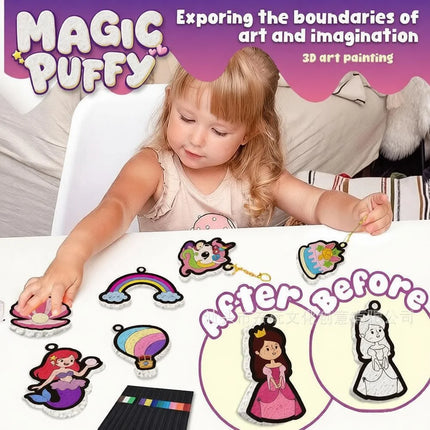 37Pcs 3D Foam DIY Painting Kit with plush charms, pens & keychains, multi-theme craft toy, decorative gift for kids
