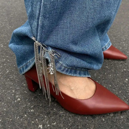 PuRui Trend Creative Silver Color Tassel Pendant Anklet Chain Women Paperclip Foot Ankle Chain with High Heels Accessory Jewelry