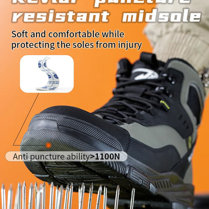 Man Safety Shoes Puncture-Proof Work Sneaker Waterproof Work Shoes Steel Toe Shoes Safety Boots Indestructible Shoes Lightweight