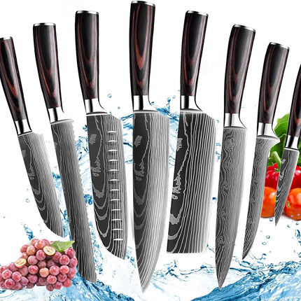XITUO Chef knife 1-10Pcs Kitchen Knives Set Laser Damascus Pattern Ultra-Sharp Santoku Knife Cleaver Slicing Utility Fruit Knife