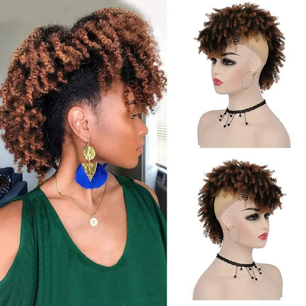 Synthetic High Puff Afro Mohawk Ponytails for Women Mohawk Short Kinky Curly Ponytail Extension Hair Bun with Bangs