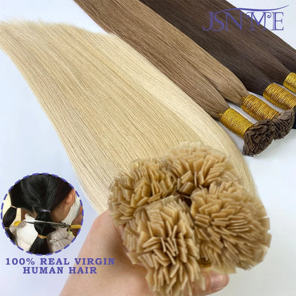 Virgin Hair Flat Tip Hair Extensions Natural Real Human Hair Fusion Capsule Keratin Brown Blonde 1g/Strand 14-22 inch For Woman