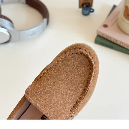 Spring Kids Loafers Suede Minimalist Trendy Unisex Boys Girls Leather Shoes Versatile Slip-resistant Solid Color Children Shoe