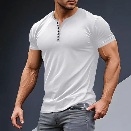 Summer Men's Fashion Outdoor High Street Style Solid Color Stand Collar Casual Loose Breathable Button Short Sleeve POLO Shirt