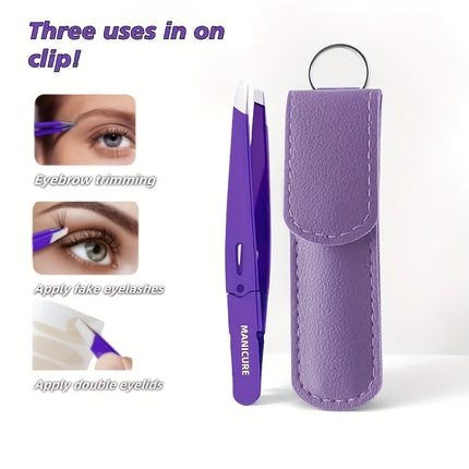 Professional Stainless Steel Tweezers Set for Eyebrow Eyelid & Facial Hair Removal Heavy-Duty Oblique Pointed Tip with Anti Slip