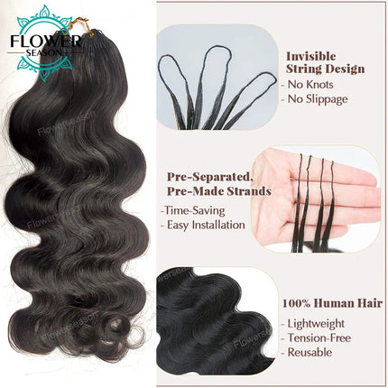Knotless Pre-Separated Crochet Hair Extensions Body Wave Feather Crochet Human Hair Seamless Reusable 60g 50strands for Women