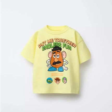 Pure Cotton Children's T-shirt 2026 Summer Trendy Cartoon Print for Boys and Girls Casual Parent-child Short-sleeved Top