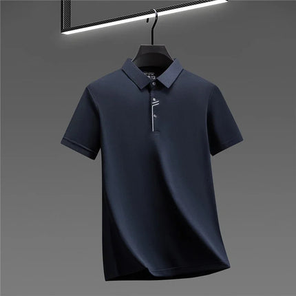 Men's Business Style Polo Shirt Cool Fabric Wrinkle Resistant Short Sleeve Top For Office Work