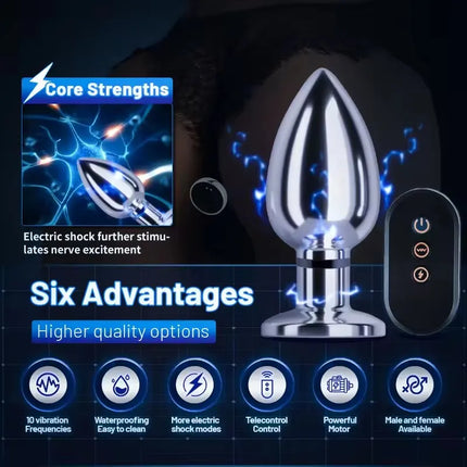 1set, Man and Woman Metal Electric Shock Anal Plug, Vibrating anal plug, butt plug, G-spot masturbation, Passionate party, adult