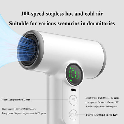 USB rechargeable wireless hair dryer with hot air cordless portable suitable for dormitories for students with strong wind power