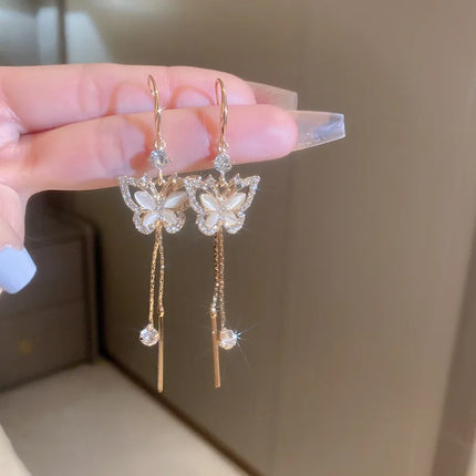 New Fashion Trend Unique Design Elegant Delicate Zircon Butterfly Tassel Earrings For Women Jewelry Wedding Party Premium Gifts