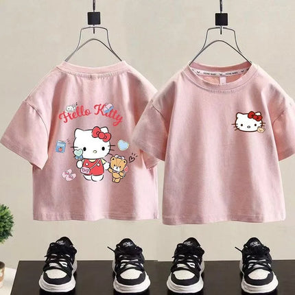 Baby Children Sweet T-shirt Cartoon Hello Kitty Printed Top Kids Clothes Summer Fashion T-shirt Baby Girls Cute Short Sleeve