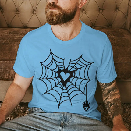 Couple Vintage Spider Heart Print T-Shirts Women Men Fun Round Neck Fashion Lover Short Sleeve Streetwear T-shirts