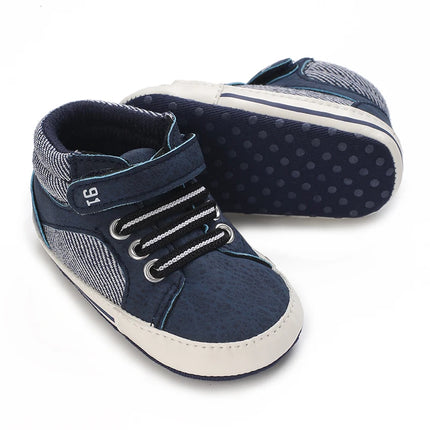 Spring and Autumn High Top With PU Anti Slip Baby Shoes 0-1 Year Old Baby Casual Sports Soft Soled Walking Shoes