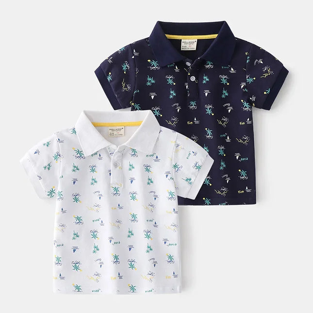 2026 Short Sleeve Summer Boy's Polo Shirt Children Tops Wear Leaf 90-130 CM Kids Tees Soft Boys Costumes 4-6Y