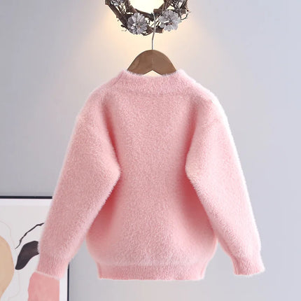 Fashion Embroidered Cute Deer Kids Sweater Girls Knit Pullover Princess Soft Cozy O-Neck Heart-shape Autumn Winter Tops HY12161