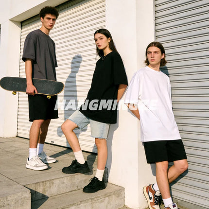 Summer Couple High Quality Oversize Tshirts Cotton T-Shirt Short Sleeves Tee Shirt Solid Color Casual Daily Tops Streetwear Men