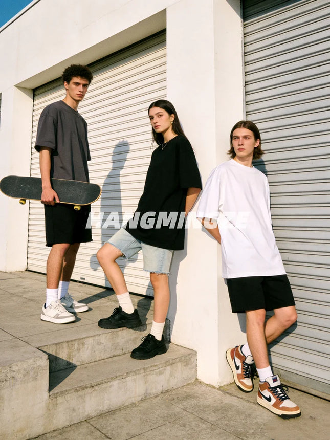 Summer Couple High Quality Oversize Tshirts Cotton T-Shirt Short Sleeves Tee Shirt Solid Color Casual Daily Tops Streetwear Men