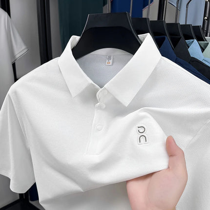 High Quality Man Spring New Short-Sleeved Polo Shirt Letter Print Lapel Button Hot Polo Shirt Business Casual Ice Silk Men'sWear