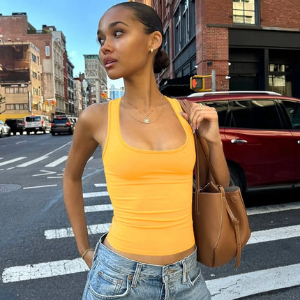Hugcitar 2025 Summer Solid Straps Sexy Slim Crop Tank Top Women Casual Y2K Clothes Streetwear Party Sport Festival Wholesale
