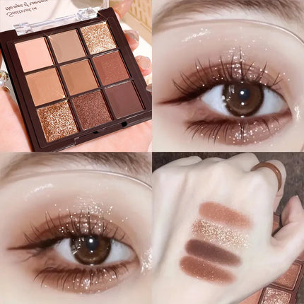 Mocha Chocolate 9-color eyeshadow palette, natural brown and gold tones, matte pearlescent, Valentine's Day & Mother's Day gift