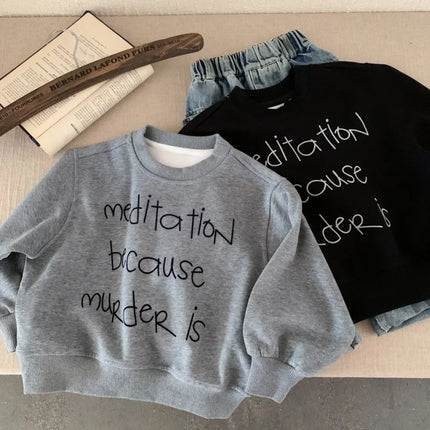 2025 Autumn New Children Solid Sweatshirt Baby Fashion Letter Printed Long Sleeve Tops Kids Girl Boy Crewneck Hoodie Clothing
