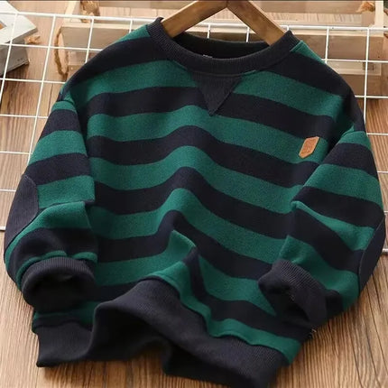 Teenage Boys' Sweater 2024 Spring and Autumn Children's Casual Top New Big Boy Stripe Loose T-shirt Sweater