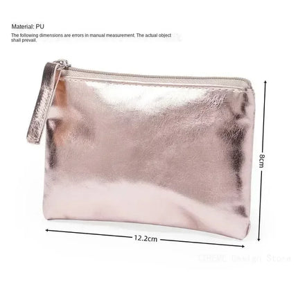 Silver Gold PU Leather Coin Purse Wallet Simple Fashion Waterproof Coin Bag Portable Card Holder Key Coin Earphone Pouch