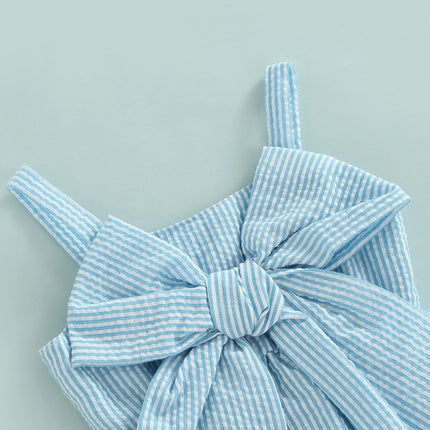Infant Baby Girls Shorts Set Striped Print Big Bow Embellished Sleeveless Sling Tops + High Waist Stretch Shorts