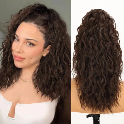 Synthetic Claw Long Wavy Ponytail Extension Black Brown 18-30" Curly Pony Tail Clip in Hair Extensions Fluffy Natural Looking