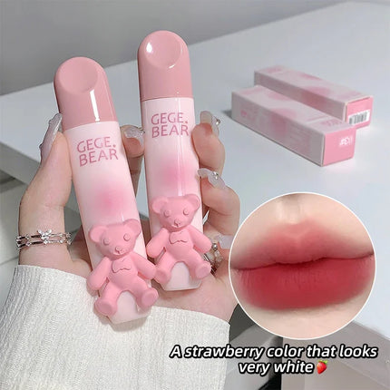 Cute Little Bear Lip Glaze Mist Face Matte Velvet Lipstick Holding Makeup Whitening Lip Cream Coloring Lip Color