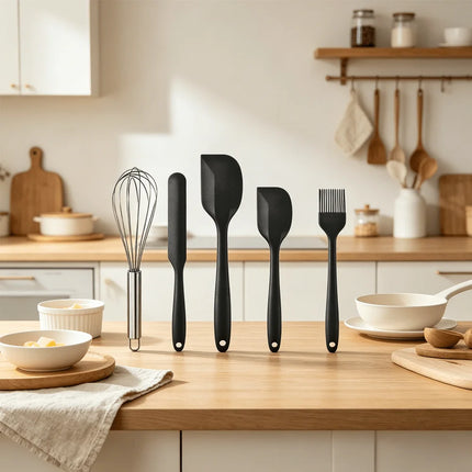 5pcs Silicone Spatula & Baking Utensil Set Pastry Brush & Icing Spatula, Non-Stick Kitchen Gadgets for Baking, Cooking, and BBQ