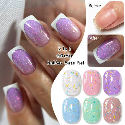 2 In 1 Macaron Color Glitter Rubber Base Gel Nail Polish Semi Permanent Soak off Self Leveling UV LED Gel Varnish Nail Supplies