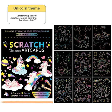 9Pcs/set Magic Rainbow Color Scratch Art Painting Paper Card Kit Cartoon Animal Drawing Board Drawing Toys DIY Educational Toy