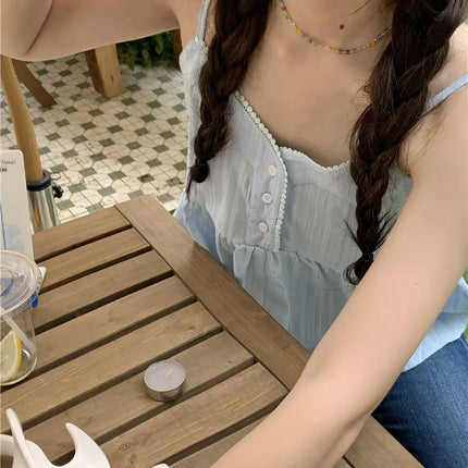 Pure Cotton Mini Strap Vest Women's Youthful Solid Color Versatile Sweet First Love Sle Casual Comfortable Top