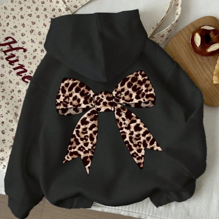 Women Street 2025 Winter Autumn Sweatshirt  Leopard Print Bow Printed Top Casual Soft Comfortable Outdoor Sports Women Hoodies