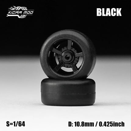 1/64 Model Car Black Wheels with Fixed Rubber Tires Comes with rivets for Diecast Model  Refiting Parts 4pcs 1set